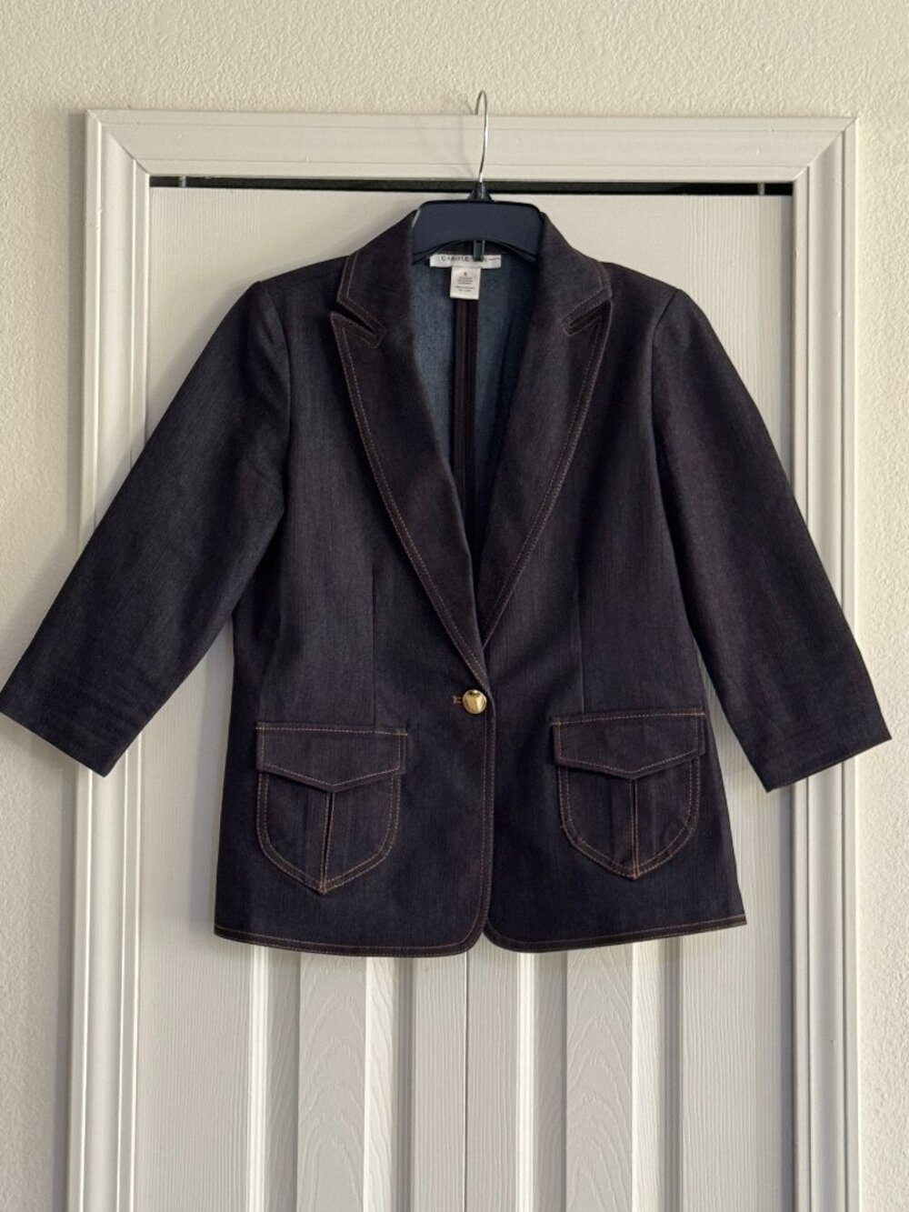 Carole Wren Denim Jacket | Size Small | Quarter Sleeve | Blue Contrast Stitch